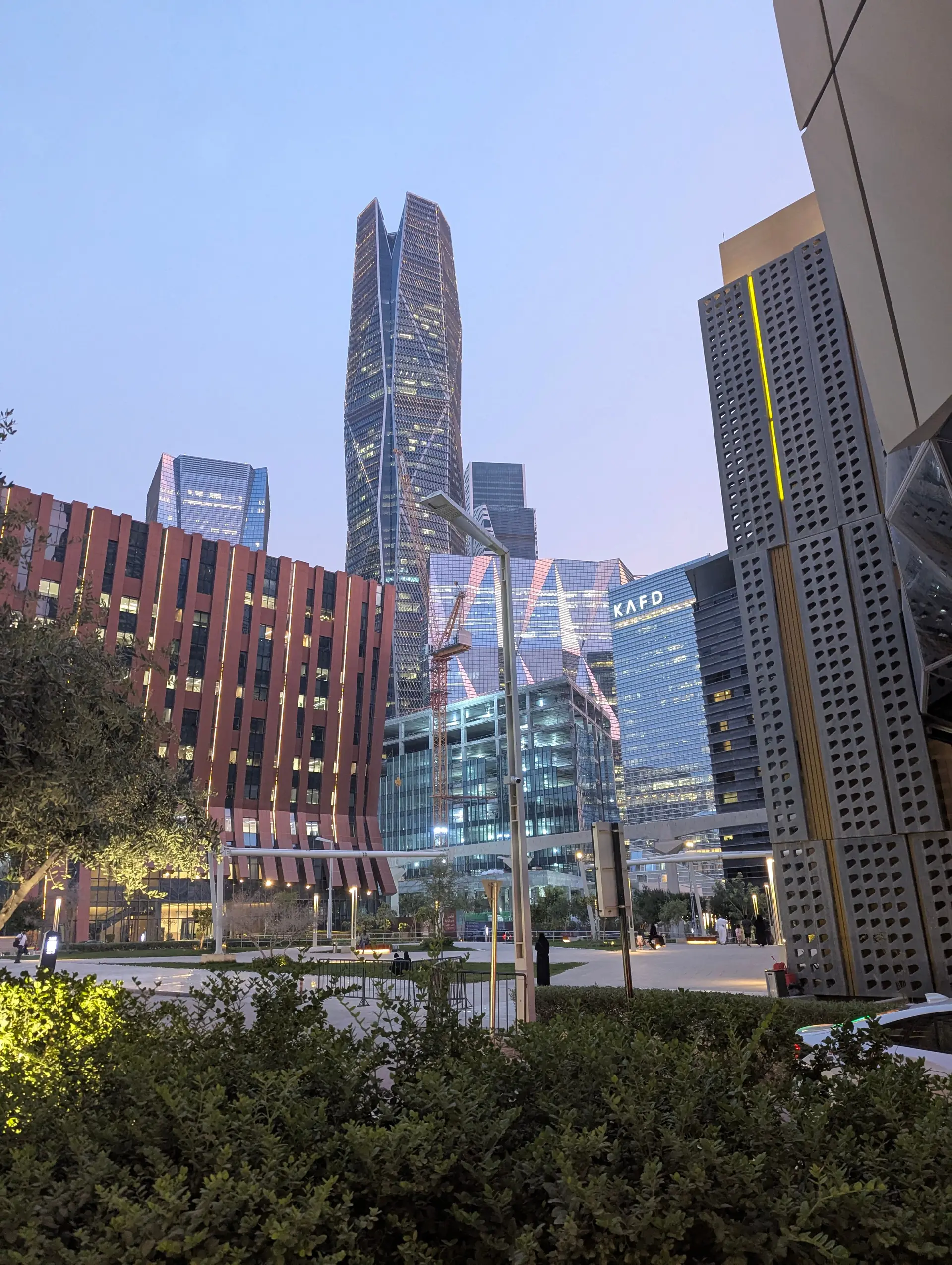 Modern KAFD business district skyline in Riyadh at dusk