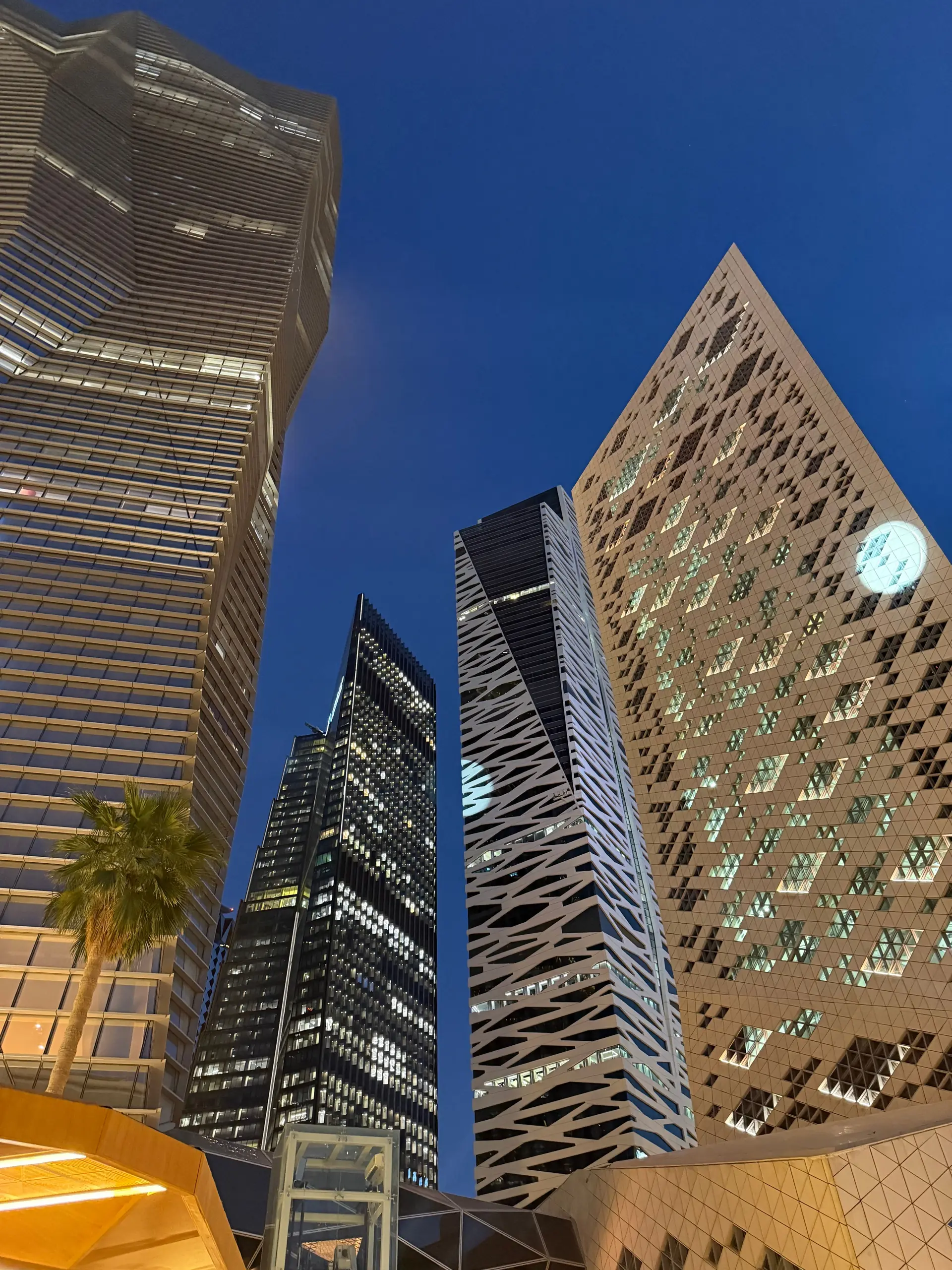 Riyadh KAFD towers illuminated at night